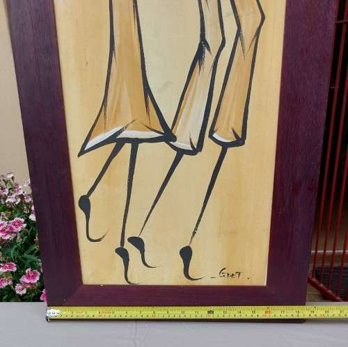 AWESOME ORIGINAL LARGE (105CM HIGH) AFRICAN LINE ART ACRYLLIC ON CANVAS PAINTING FRAMED