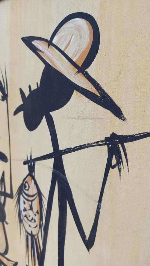 AWESOME ORIGINAL LARGE (105CM HIGH) AFRICAN LINE ART ACRYLLIC ON CANVAS PAINTING FRAMED