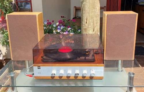 WORKING! COMPLETE! 1960S LENCO DUAL 1015 HS 31 TURNTABLE WITH INTEGRATED AMPLIFIER AND 2 SPEAKERS