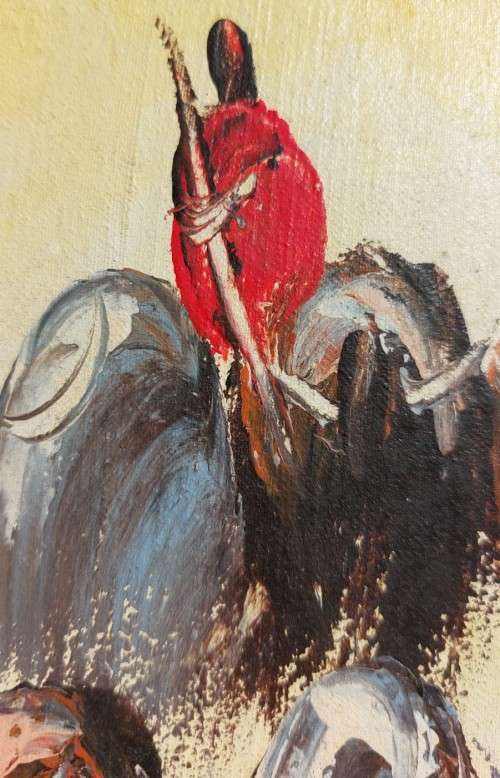 MASAI HERDING CATTLE ORIGINAL WATERCOLOUR PAINTING WITH A SOLID WOODEN FRAME 49CM HIGH 35C