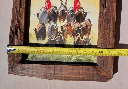 MASAI HERDING CATTLE ORIGINAL WATERCOLOUR PAINTING WITH A SOLID WOODEN FRAME 49CM HIGH 35C