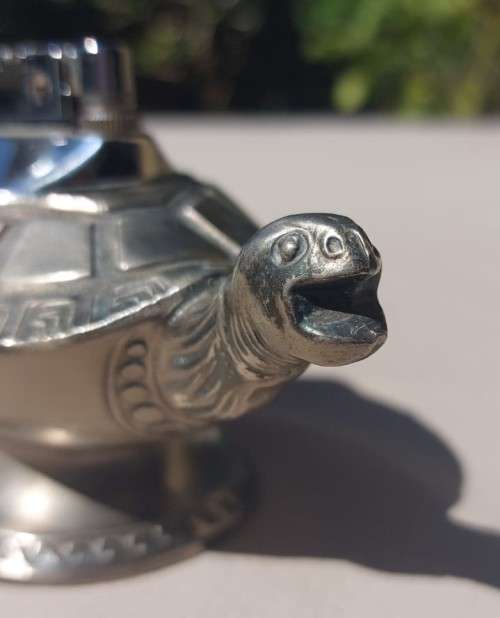 POSSIBLY A ONE OF A KIND TURTLE PEWTER TABLE LIGHTER