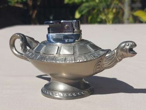 POSSIBLY A ONE OF A KIND TURTLE PEWTER TABLE LIGHTER