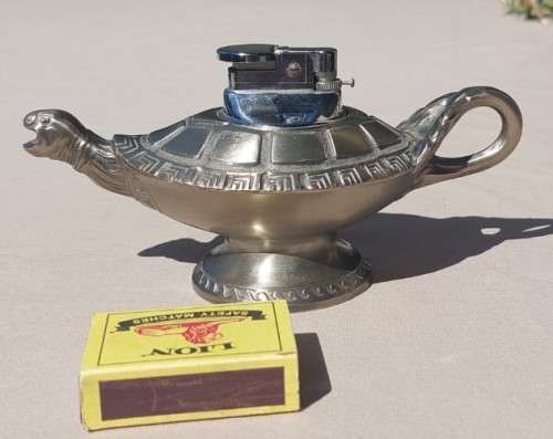 POSSIBLY A ONE OF A KIND TURTLE PEWTER TABLE LIGHTER