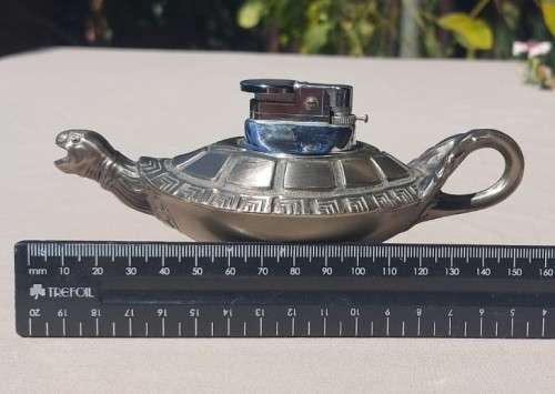 POSSIBLY A ONE OF A KIND TURTLE PEWTER TABLE LIGHTER