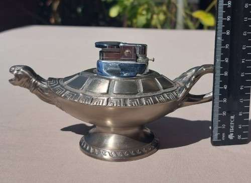 POSSIBLY A ONE OF A KIND TURTLE PEWTER TABLE LIGHTER