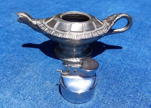 POSSIBLY A ONE OF A KIND TURTLE PEWTER TABLE LIGHTER