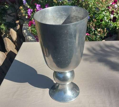 ALUMINIUM / PEWTER PLANTER / VASE LARGE 31CM HIGH