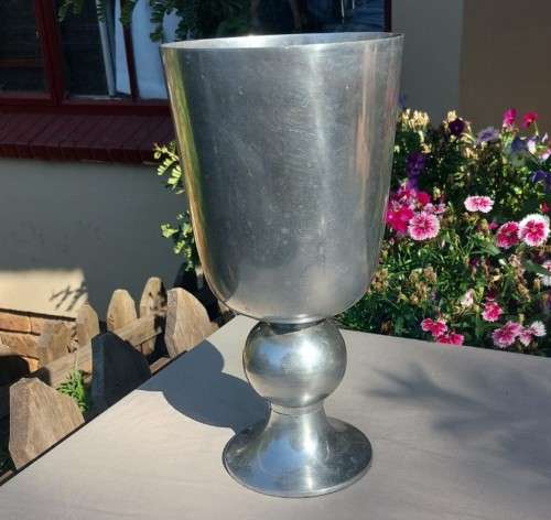 ALUMINIUM / PEWTER PLANTER / VASE LARGE 31CM HIGH