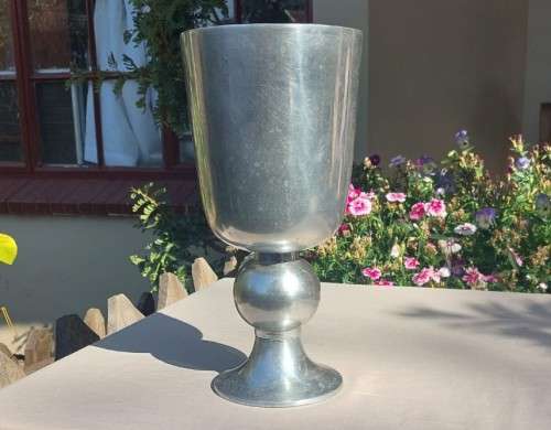 ALUMINIUM / PEWTER PLANTER / VASE LARGE 31CM HIGH