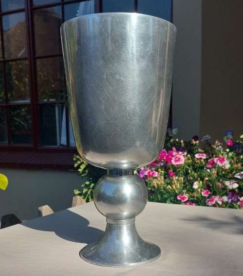 ALUMINIUM / PEWTER PLANTER / VASE LARGE 31CM HIGH