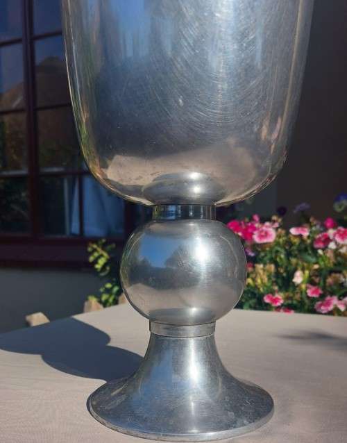 ALUMINIUM / PEWTER PLANTER / VASE LARGE 31CM HIGH