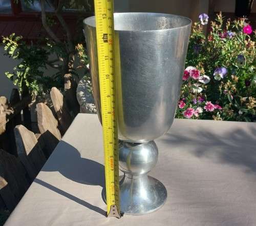 ALUMINIUM / PEWTER PLANTER / VASE LARGE 31CM HIGH