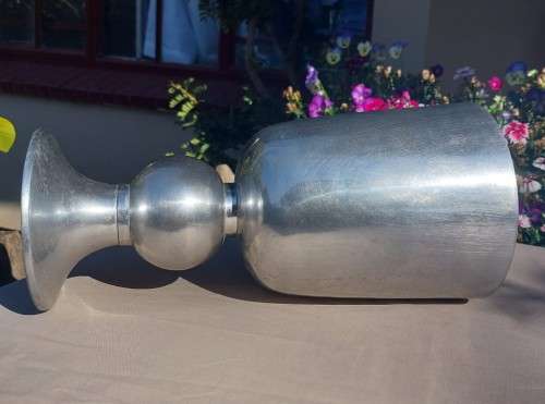 ALUMINIUM / PEWTER PLANTER / VASE LARGE 31CM HIGH