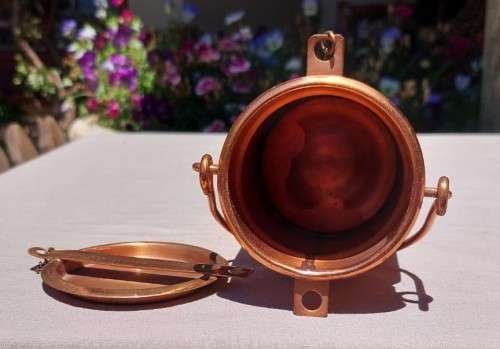 ROYAL SABLE ZIMBABWE COPPER MILK CAN SMALL SIZE (12CM HIGH TO TOP LID HANDLE DOWN) 2ND OF 3 MILK CAN