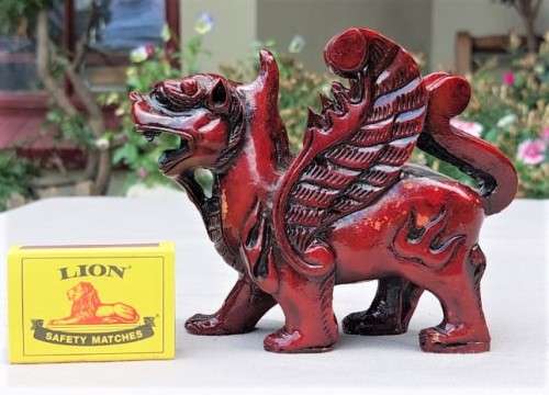 FENG SHUI CINNABAR RESIN (TREE SAP) CARVED MALE KYLIN DRAGON FOR GOOD LUCK AND PROTECTION