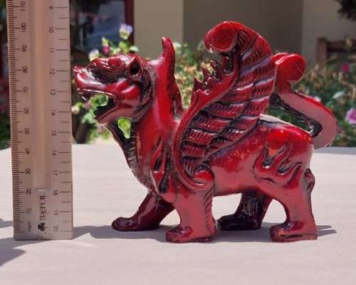 FENG SHUI CINNABAR RESIN (TREE SAP) CARVED MALE KYLIN DRAGON FOR GOOD LUCK AND PROTECTION