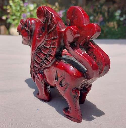 FENG SHUI CINNABAR RESIN (TREE SAP) CARVED MALE KYLIN DRAGON FOR GOOD LUCK AND PROTECTION