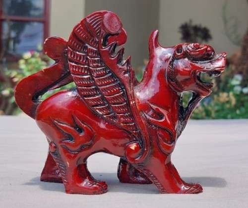 FENG SHUI CINNABAR RESIN (TREE SAP) CARVED MALE KYLIN DRAGON FOR GOOD LUCK AND PROTECTION