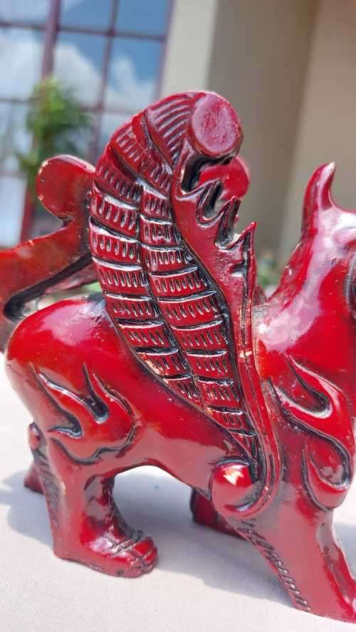 FENG SHUI CINNABAR RESIN (TREE SAP) CARVED MALE KYLIN DRAGON FOR GOOD LUCK AND PROTECTION