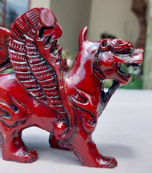 FENG SHUI CINNABAR RESIN (TREE SAP) CARVED MALE KYLIN DRAGON FOR GOOD LUCK AND PROTECTION