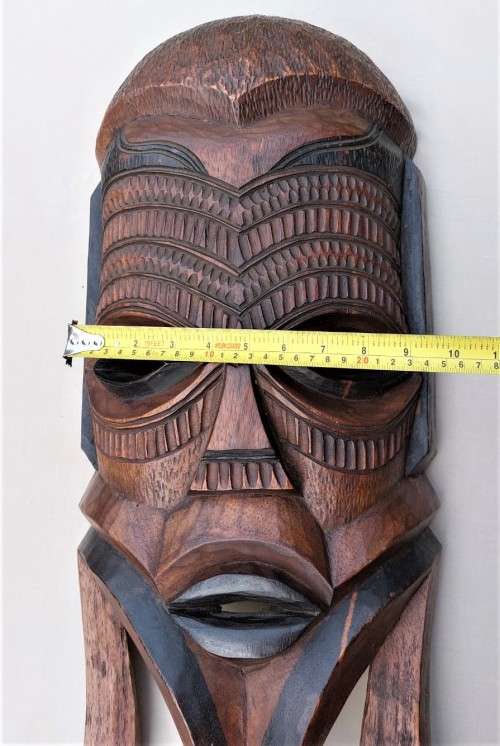 HAND CARVED WOODEN EAST AFRICAN JAMBO (GREETINGS) MASK - UNIQUE DESIGN - HANDHELD - 65CM HIGH