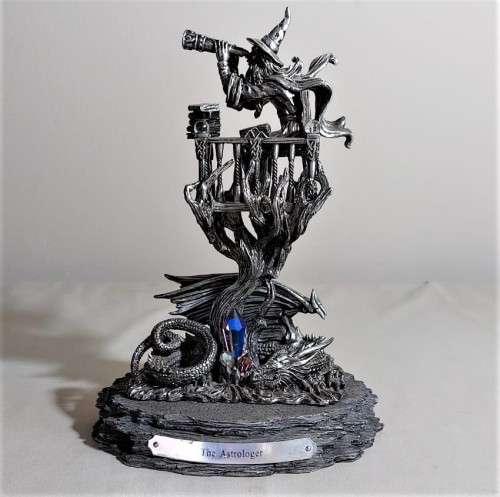 A ONE YEAR ONLY PIECE! - THE 2012 ASTROLOGER WITH HIS DRAGON FIGURINE - HEAVY PEWTER - BY J. ASCOUGH