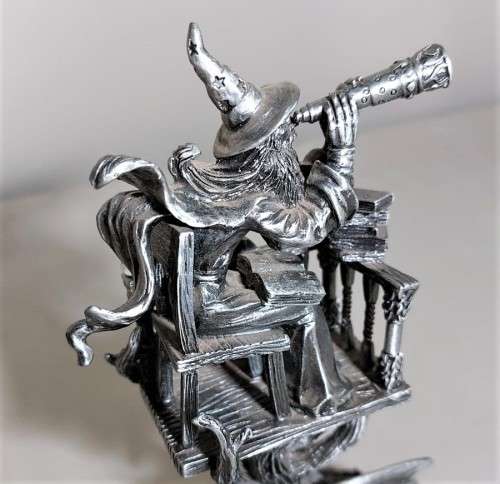 A ONE YEAR ONLY PIECE! - THE 2012 ASTROLOGER WITH HIS DRAGON FIGURINE - HEAVY PEWTER - BY J. ASCOUGH