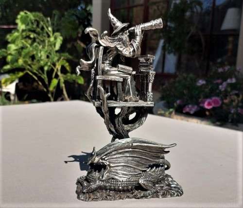A ONE YEAR ONLY PIECE! - THE 2012 ASTROLOGER WITH HIS DRAGON FIGURINE - HEAVY PEWTER - BY J. ASCOUGH