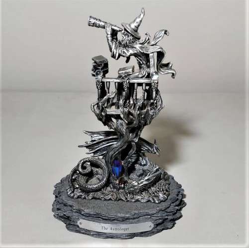 A ONE YEAR ONLY PIECE! - THE 2012 ASTROLOGER WITH HIS DRAGON FIGURINE - HEAVY PEWTER - BY J. ASCOUGH