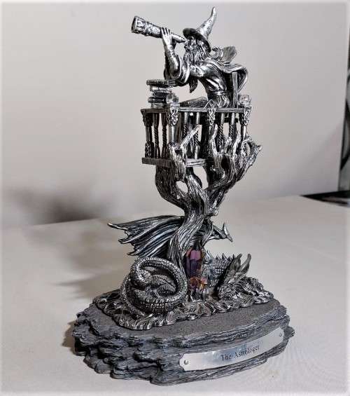 A ONE YEAR ONLY PIECE! - THE 2012 ASTROLOGER WITH HIS DRAGON FIGURINE - HEAVY PEWTER - BY J. ASCOUGH