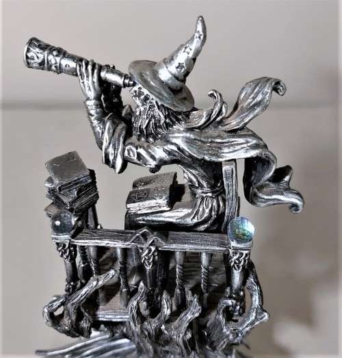 A ONE YEAR ONLY PIECE! - THE 2012 ASTROLOGER WITH HIS DRAGON FIGURINE - HEAVY PEWTER - BY J. ASCOUGH
