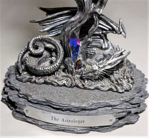 A ONE YEAR ONLY PIECE! - THE 2012 ASTROLOGER WITH HIS DRAGON FIGURINE - HEAVY PEWTER - BY J. ASCOUGH