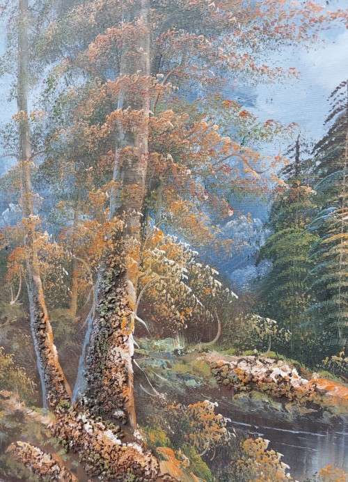 UNUSUAL LANDSCAPE THICKLY APPLIED OIL PAINTING  CANVAS ON BOARD  NOT SIGNED - NO FRAME - 90CM WIDE