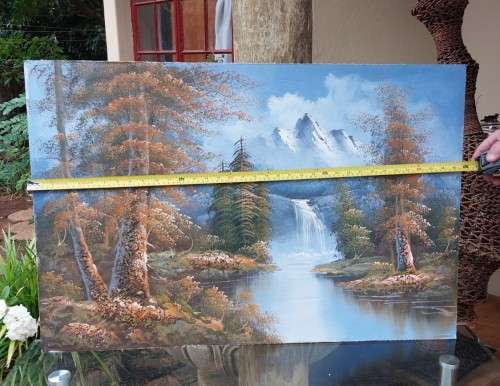 UNUSUAL LANDSCAPE THICKLY APPLIED OIL PAINTING  CANVAS ON BOARD  NOT SIGNED - NO FRAME - 90CM WIDE