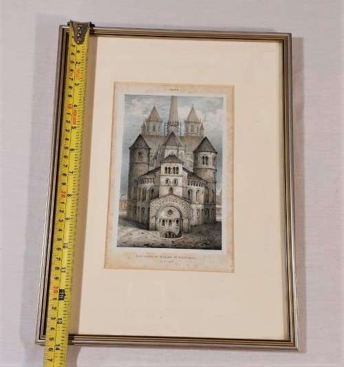 ORIGINAL 1840 HAND COLOR LITHOGRAPH BY EMILE SAGOT OF THE CATHEDRAL OF SAINT BENIGNUS IN DIJON FRANC