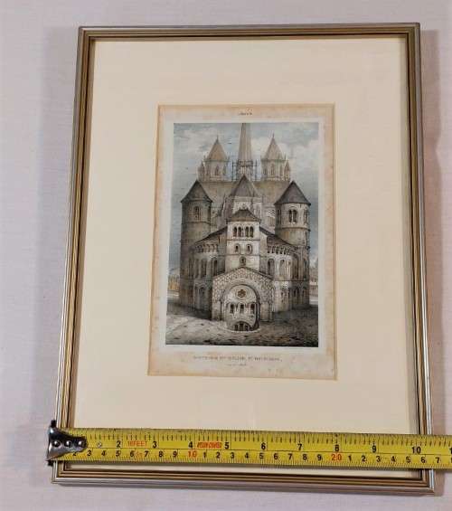 ORIGINAL 1840 HAND COLOR LITHOGRAPH BY EMILE SAGOT OF THE CATHEDRAL OF SAINT BENIGNUS IN DIJON FRANC