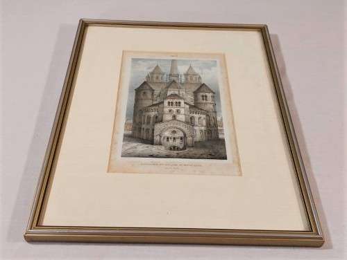 ORIGINAL 1840 HAND COLOR LITHOGRAPH BY EMILE SAGOT OF THE CATHEDRAL OF SAINT BENIGNUS IN DIJON FRANC