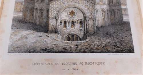 ORIGINAL 1840 HAND COLOR LITHOGRAPH BY EMILE SAGOT OF THE CATHEDRAL OF SAINT BENIGNUS IN DIJON FRANC