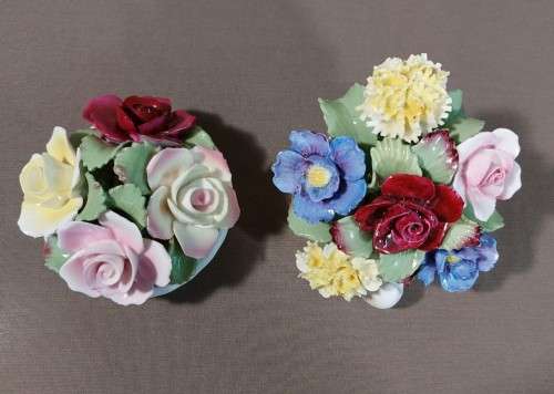 TWO ROYAL AYNSLEY FLORAL BOUQUET IN VASES - HAND MODELLED AND HAND PAINTED