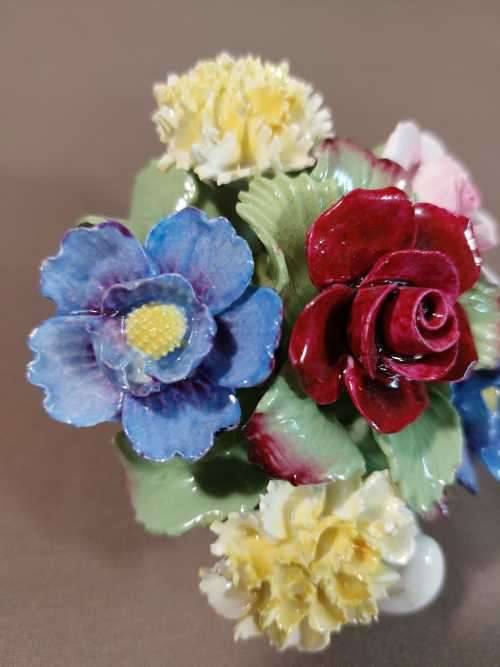 TWO ROYAL AYNSLEY FLORAL BOUQUET IN VASES - HAND MODELLED AND HAND PAINTED