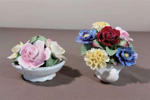 TWO ROYAL AYNSLEY FLORAL BOUQUET IN VASES - HAND MODELLED AND HAND PAINTED