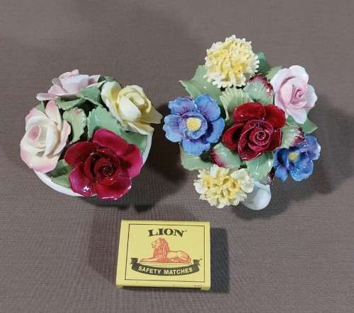 TWO ROYAL AYNSLEY FLORAL BOUQUET IN VASES - HAND MODELLED AND HAND PAINTED