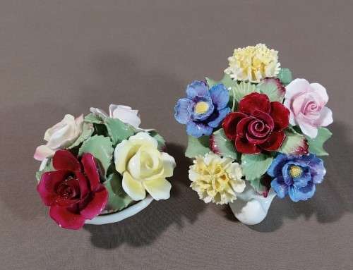 TWO ROYAL AYNSLEY FLORAL BOUQUET IN VASES - HAND MODELLED AND HAND PAINTED