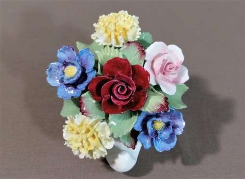 TWO ROYAL AYNSLEY FLORAL BOUQUET IN VASES - HAND MODELLED AND HAND PAINTED