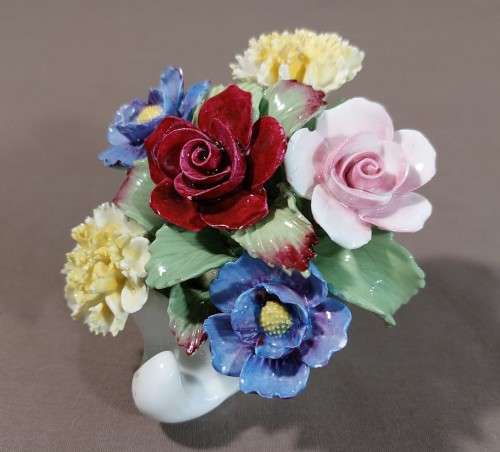 TWO ROYAL AYNSLEY FLORAL BOUQUET IN VASES - HAND MODELLED AND HAND PAINTED