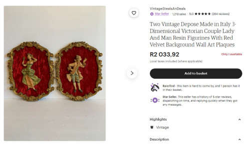 VINTAGE DEPOSE ITALY 1960S WALL MOUNTED 3-DIMENSIONAL RESIN FIGURES OF A GREETING COUPLE ON A VELVET