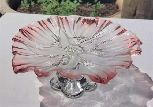 NO 2 of 2 WALTHER GLAS LARGE SYLVIA PATTERN FROSTED CHRYSTAL GLASS CAKE STAND