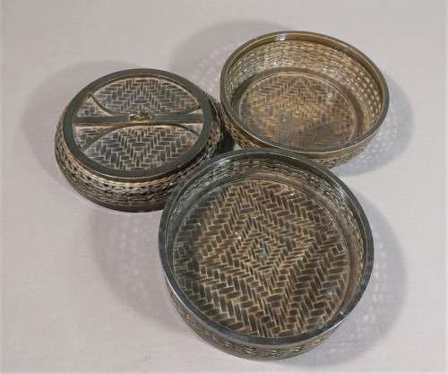 CHINESE WOVEN BAMBOO TIFFIN (FOOD) BASKET WITH 3 COMPARTMENTS