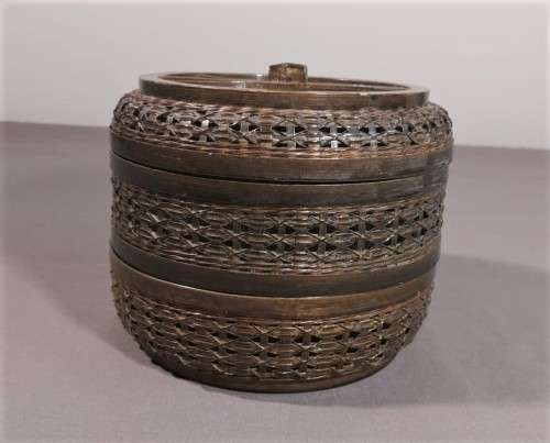 CHINESE WOVEN BAMBOO TIFFIN (FOOD) BASKET WITH 3 COMPARTMENTS